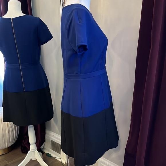 BCBGMAXAZRIA Short Sleeved Blue & Black Colorblock Dress Size 10 - Picture 8 of 10